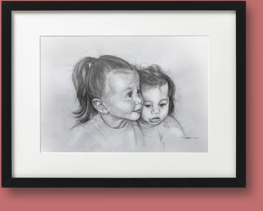 Jeremie Cornelissen potlood portrettekening van kleinkinderen