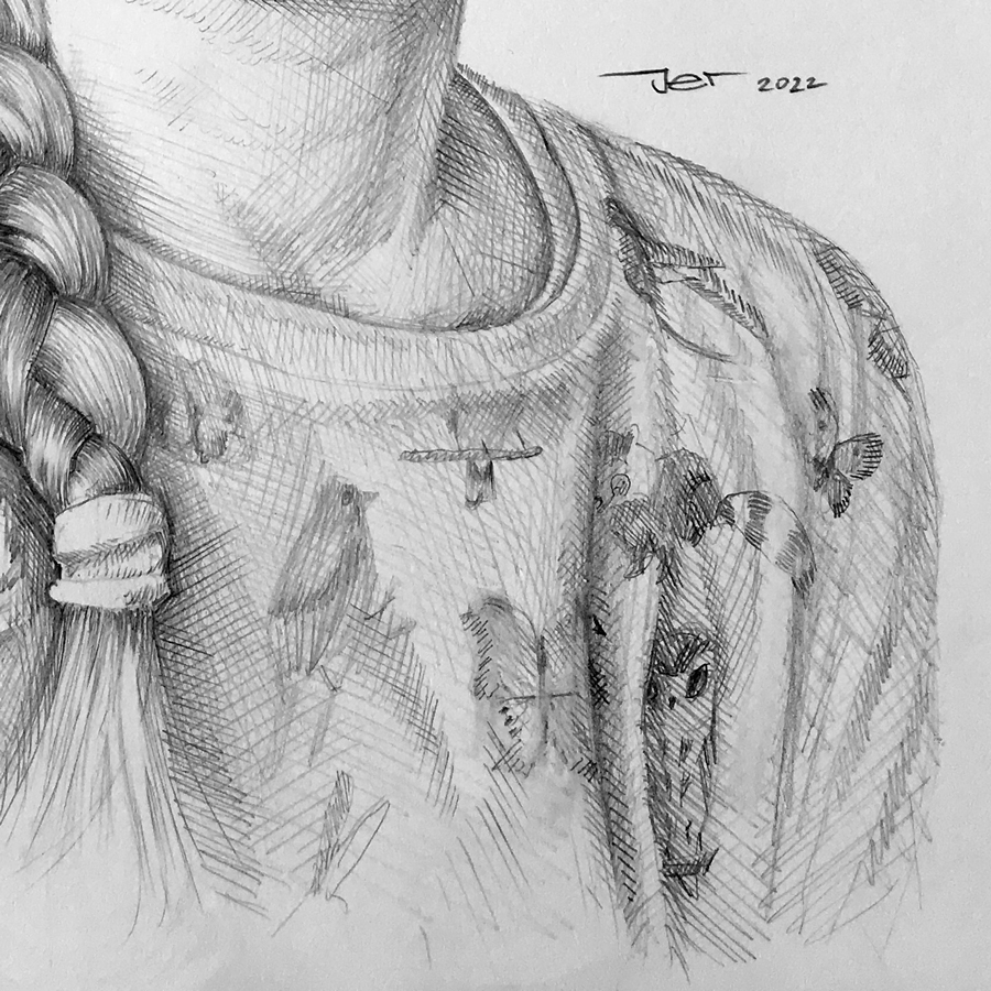 Portrettekening detail trui