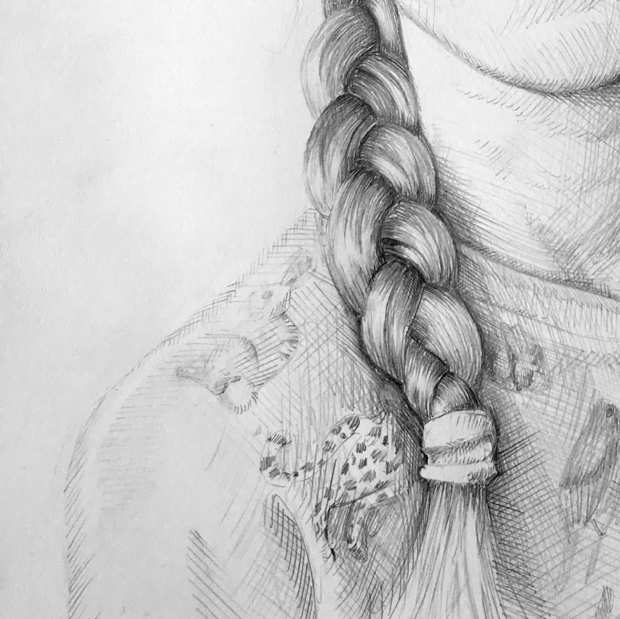 Portrettekening detail vlecht
